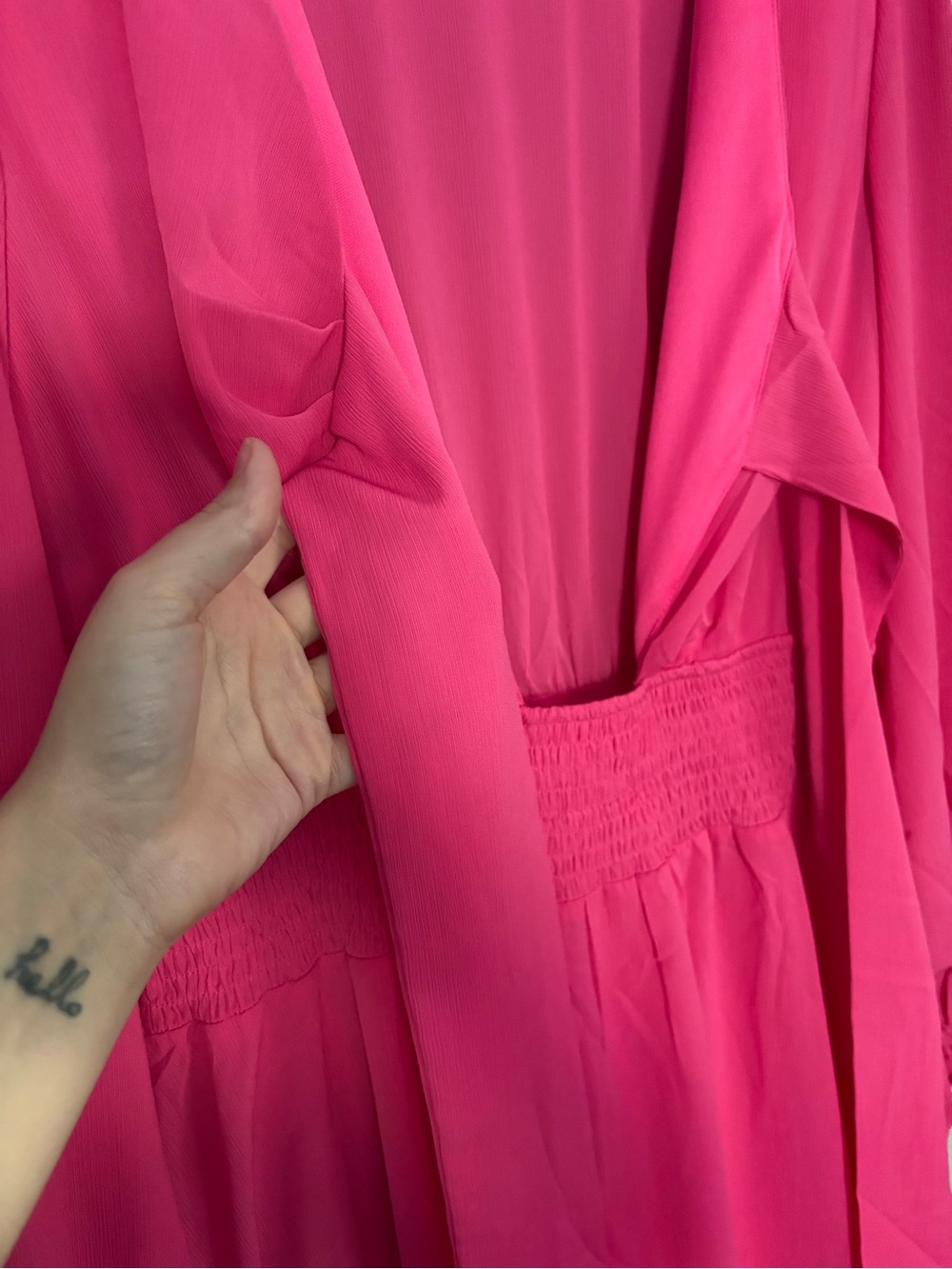 Hot Pink Bow Front Smocked Mini Dress Plus Size 2XL Long Sleeve Lined Barbiecore - Picture 4 of 11